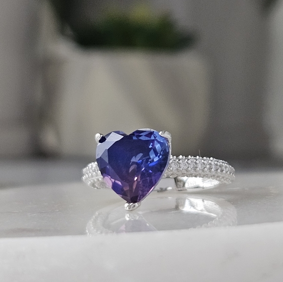 Pink & Purple Heart Gemstone Ring, 925 Sterling Silver Charmed Aroma - Picture 2 of 9